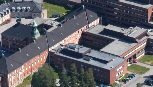 Aerial view of a large building